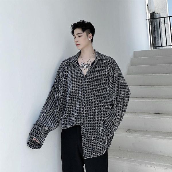 

men's casual shirts male harajuku vintage autumn plaid bright silk shirt fashion nightclub style stage dress long sleeve, White;black