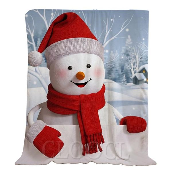 

blankets cloocl christmas flannel cartoon snowman merry blanket keep warm plush quilts gift for kids
