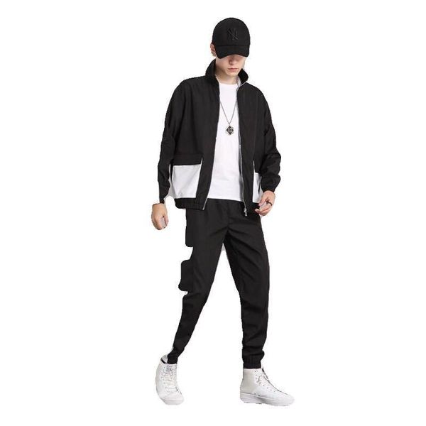 

men's tracksuits 2021 brand 2pc warm tooling jacket coat autumn outwear windproof mens korean fashion spring clothes casual streetwear, Gray