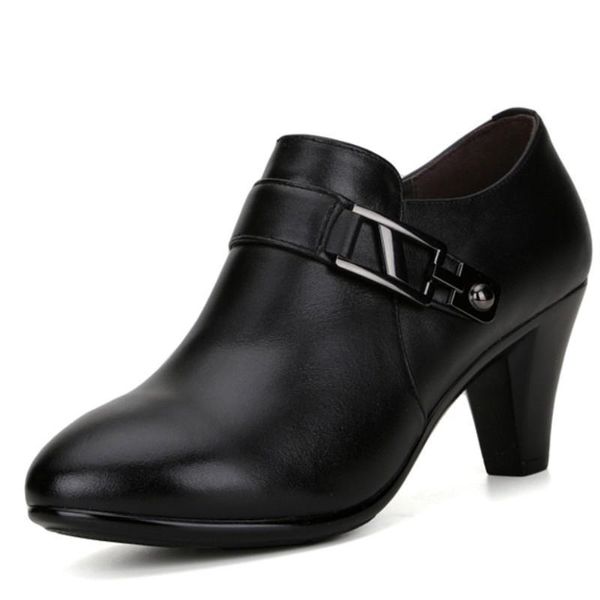 

dress shoes 2021 spring genuine leather women elegant spike heels office lady business fashion big size, Black