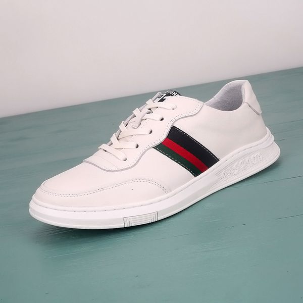 

men's lace up breathable casual leather sneakers board sho men's trend, Black