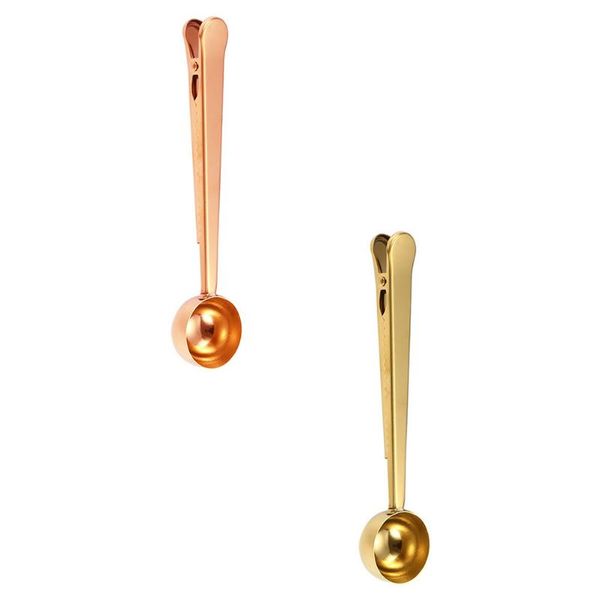 

spoons 2pcs stainless steel coffee power scoops with sealing clips (assorted color)