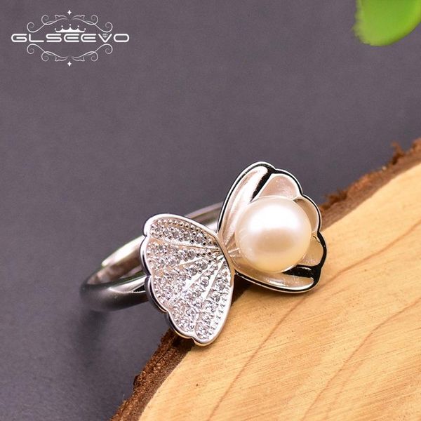 

cluster rings glseevo fresh water pearl adjustable bowknot for girl cute birthday gift women's 925 silver jewelry handmade anillo gr025, Golden;silver