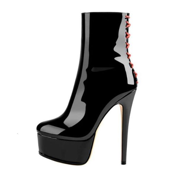 

boots female fashions bright stiletto ankle high heels, round toe boots, nice black club wear women's shoes, size five-15. 5shp