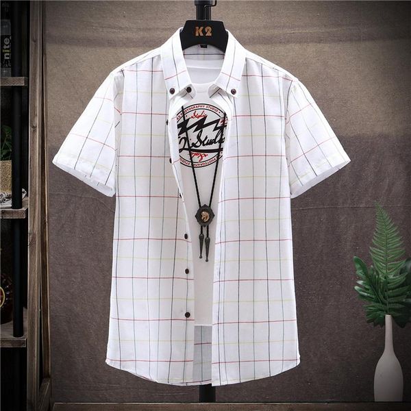 

men's casual shirts 100% cotton shirt men fashion plaid short-sleeve male lapel work summer 2021 drop, White;black
