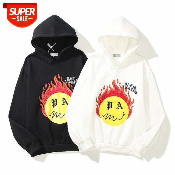 

outer territory loose tie-dye burning flame smiley embroidered sweater hoodie #ta0l, Black