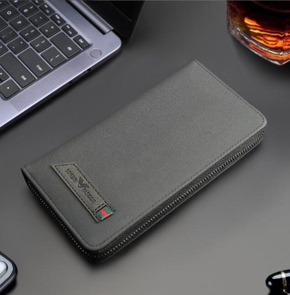 

024 highly quality men's zipper money clips casual business large capacity soft long wallet clutch zipper mobile phone bag, Black