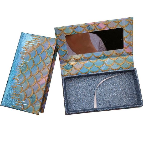 

false eyelashes wholesale mermaid eyelash packaging box with mirror lash boxes faux cils 25mm mink lashes cases bulk