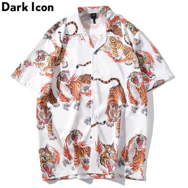 

dark icon tiger full print hip hop shirt men women summer streetwear men's shirt casual shirts for men 220224, White;black