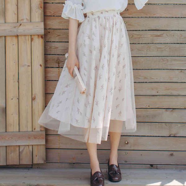 

spring summer fashion preppy female chiffon print shredded mesh knitted high-waisted beautiful to-line skirt long quality s32, Black