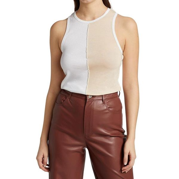 

women's tanks & camis women slim o-neck vest t-shirt 2021 summer cotton color patchwork sleelvess simple tank top, White