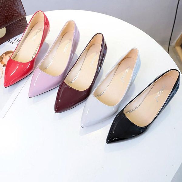 

dress shoes big size woman patent leather pumps pointed toe boat black heels shallow white medium heel wedding n7700