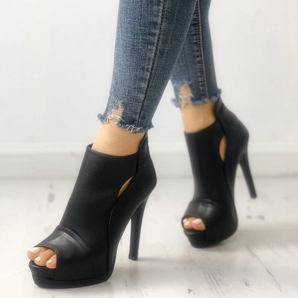 

11cm women pumps spring fall office shoes breathable hollow out square heel boots woman platform heels party wedding dress, Black