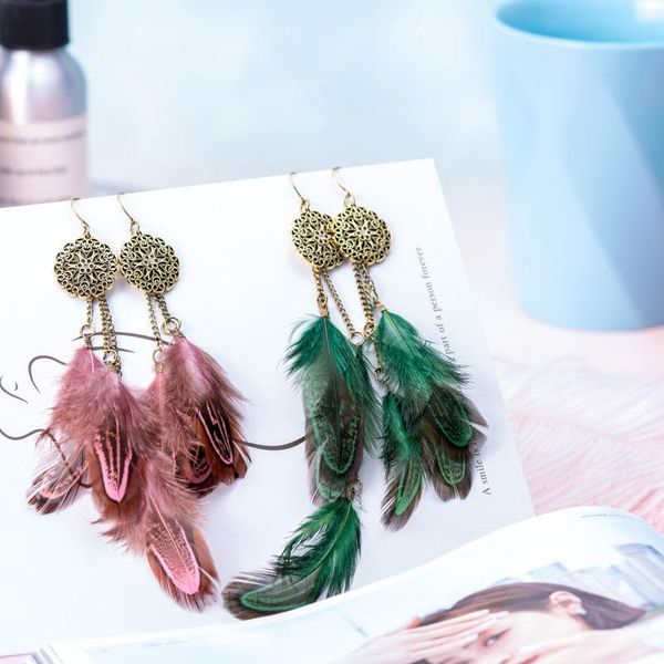 

hoop & huggie jewelry exaggeration feather earrings personality national style long-style tassel female, Golden;silver