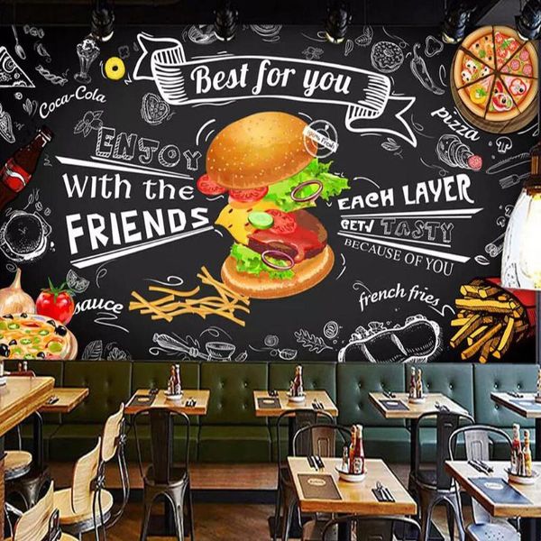 

wallpapers milofi custom large 3d wallpaper mural hand painted burger fast food snack bar background wall decoration