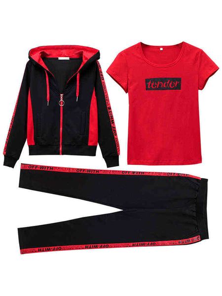 

autumn and winter women's clothing 2021 fashion korean version loose casual hooded sweater large size sportswear three piece suit for, Black