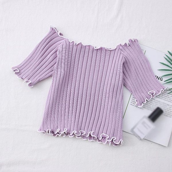 

sweet slash neck knitted t-shirts korean fashion ruffles short sleeve t shirts women casual tee stripe women's t-shirt, White