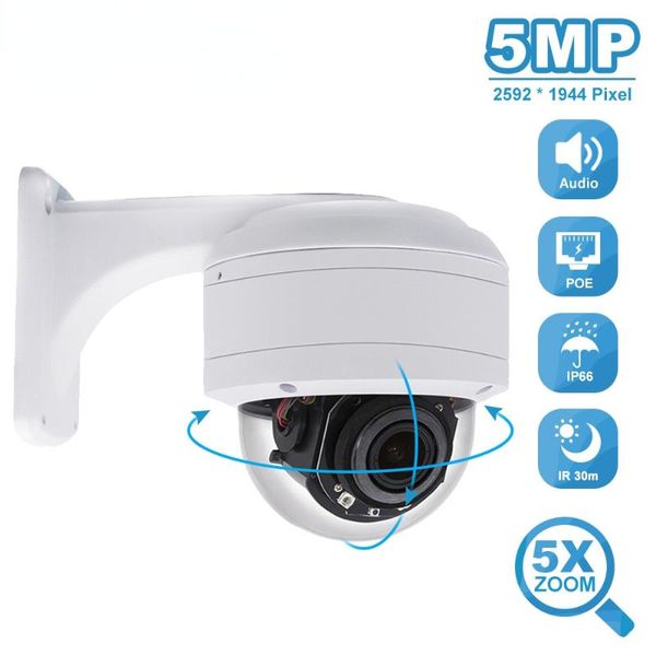 

cameras 5mp poe ptz dome ip camera outdoor 5x optical zoom surveillance cam ir 35m with mic cctv security bracket p2p