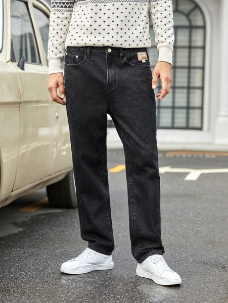 

men paisley print pocket back straight leg jeans w97u#, Blue