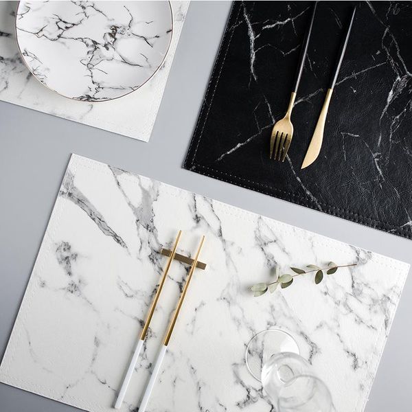 

mats & pads 2pcs 3pcs luxury pu tableware pad heat insulation non-slip placemat marble coffee cup mat tea dining table