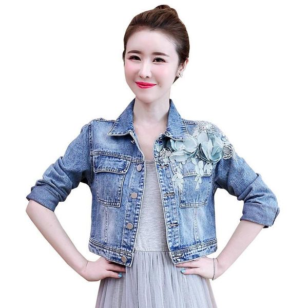

women's jackets 3xl plus size autumn fashion short denim jacket women chaqueta mujer loose casual embroidery jean blue coat c6416, Black;brown