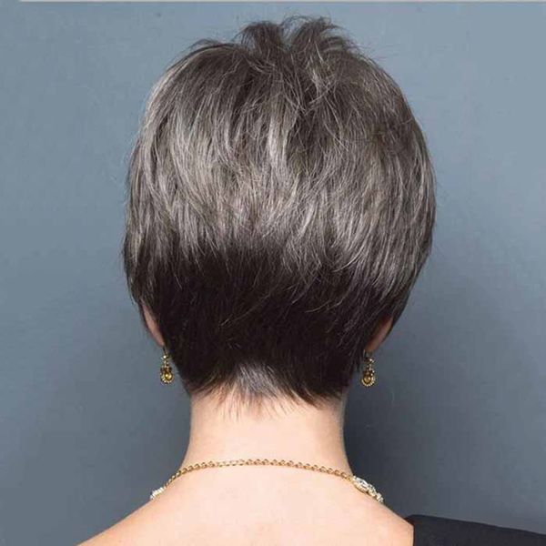 

wigs for women natural short grey synthetic hair with bangs wigfactory direct, Black
