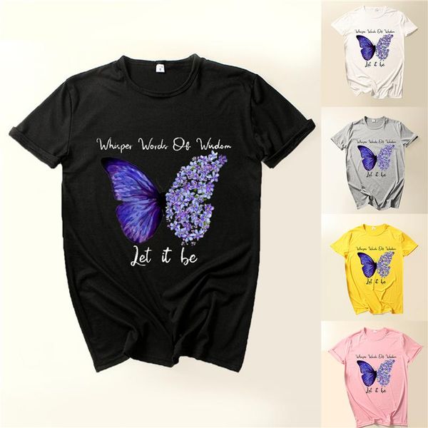 

women's t-shirt women summer t shirt butterfly printed ladies casual o neck short sleeve loose camisetas mujer, White