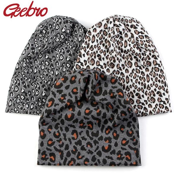 

beanies geebro children spring winter warm leopard print kids cotton soft elastic comfortable skullies hats boy girl fashion cap