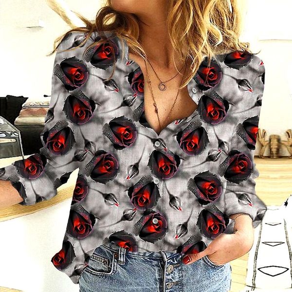 

women's blouses & shirts 2021 casual 3d diy full-body print and never fade custom design pattern flower color female long-sleeved shirt, White