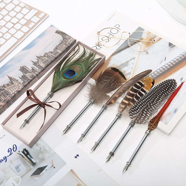 

feather pen set business gift peacock dip in water student