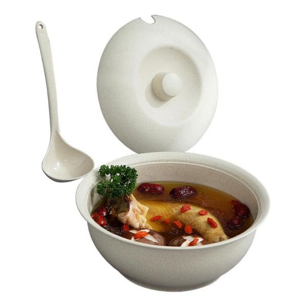 

healthy wheat straw soup pot with lid & spoon resistant kitchen bowls