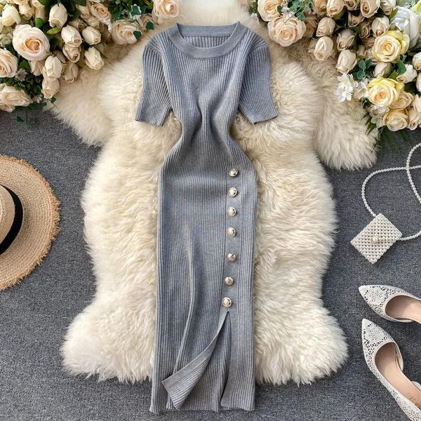 

oceanlove vestidos solid korean vintage high waist women bodycon stretch knitted summer es chic 16347, Black;gray