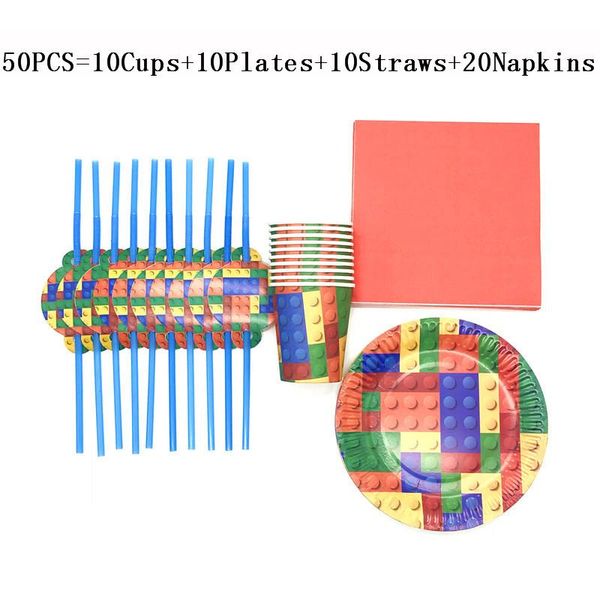 

disposable dinnerware building blocks party decoration latex balloon baby shower banner theme supplies cup plate straw napkin