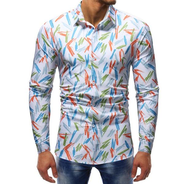 

men's casual shirts 2021 mens long sleeve slim fit printed single breasted dress fashion urban clothing us size  - xxxl, White;black