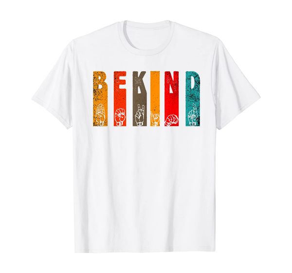 

retro be kind asl alphabet american sign language hippie t-shirt, White;black