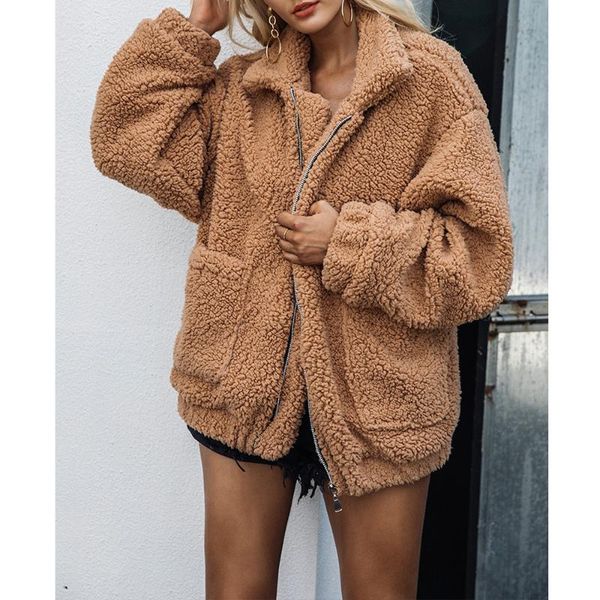 

women's jackets plus size faux lambswool oversized jacket coat winter black warm hairly women autumn outerwear 2021 female overcoat, Black;brown