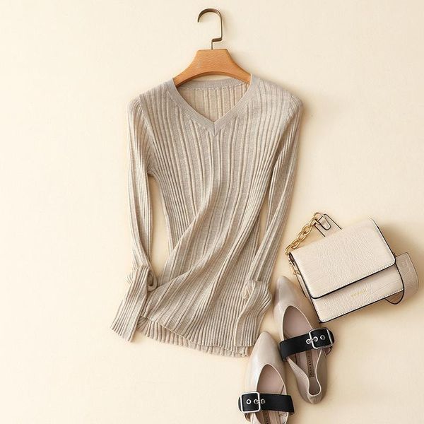 

women's sweaters 100% worsted cashmere v neck ribbed knit sweater, White;black