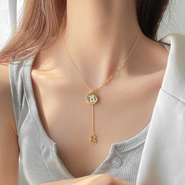 

little bear tassel necklaces new female necklace niche design feeling collarbone chain, Silver