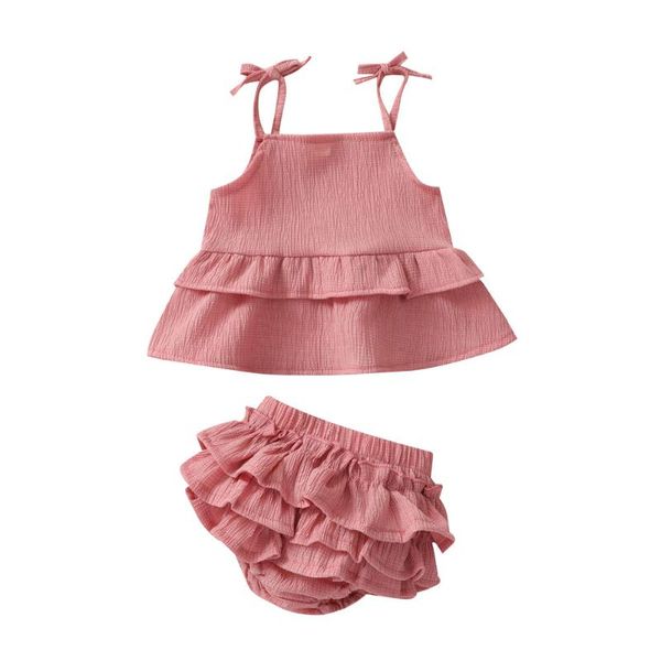 

clothing sets 2021 0-24m born baby girl clothes set ruffle pink solid sleeveless vest+layered shorts summer 2pcs outfits, White
