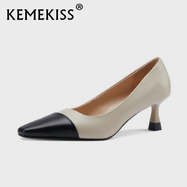 

dress shoes kemekiss size 34-43 2021 fashion women real leather thin high heel mix color pumps heels heeled footwear, Black