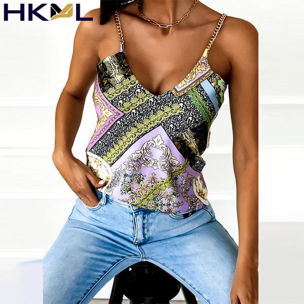 

women's blouses & shirts women sleeveless iron camisole v neck backless pullover retro pattern print elegant 2021, White