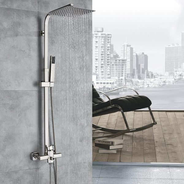 

uythner luxury shower set wall mount brushed nickel 8 inch rainhead bathroom faucet adjustable bar mixer tap sets