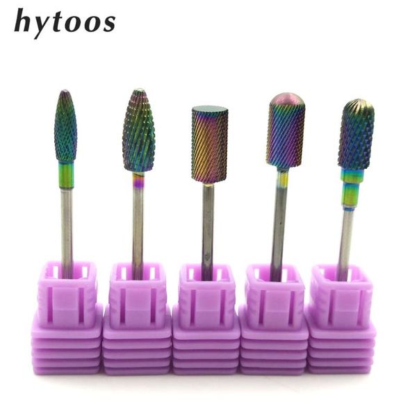 

nail art equipment hytoos 5 type rainbow coating tungsten carbide burrs drill bit metal bits for manicure accessories milling cutter, Silver
