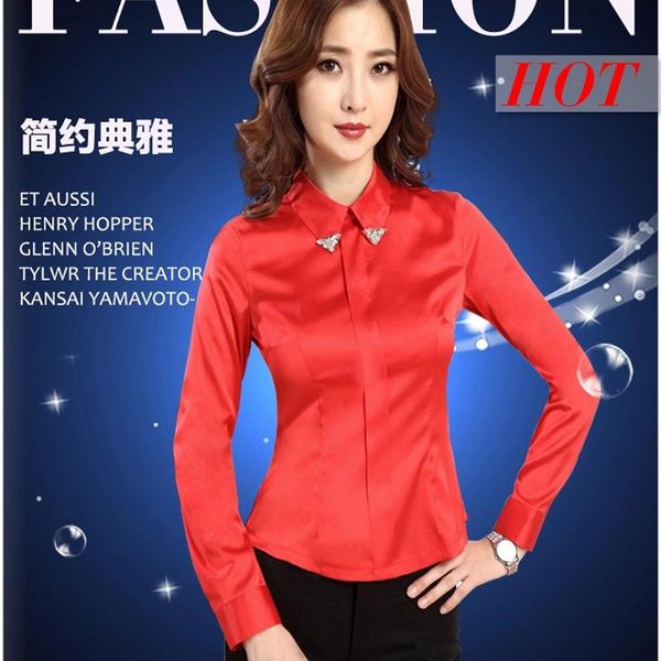 

women's blouses & shirts autumn bottoming shirt korean style business attire ol stand collar long sleeve chinese red, White