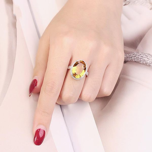 

crystal rings silver color yellow trendy oval classical wedding ring jewelry for women female gift drop cluster, Golden;silver