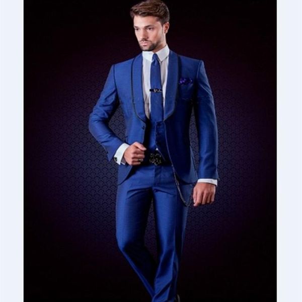 

men's suits & blazers groomsmen shawl lapel groom tuxedos 2021 royal blue men wedding man blazer suit (jacket+pants+tie+vest), White;black