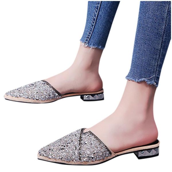 

slippers sagace pointed toe flat shoes women ladies mules for chanclas mujer, Black
