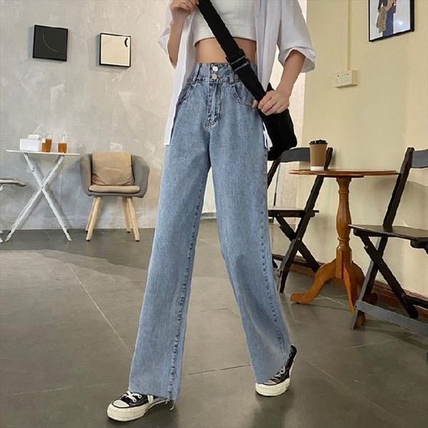 

casual pockets blue demin pants women shorts wide leg straight trousers simple basic high waist jeans, White;black