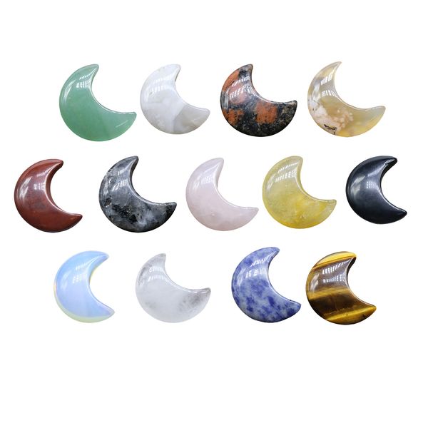 

loose gemstones natural carved moon crystals stone healing energy pocket figurine for home decorative diy jewelry making, Black