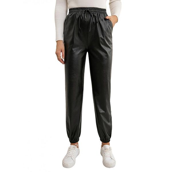 

women's pants & capris xingqing fashion autumn winter women high waist black faux leather lady pu loose pencil trousers elegant pocket, Black;white